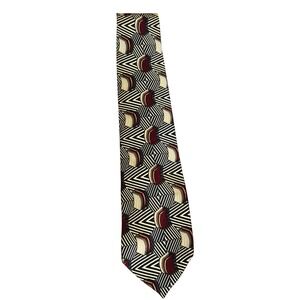 Artemus Collection Mens Neck Tie Burgundy White Geometric Book Pattern